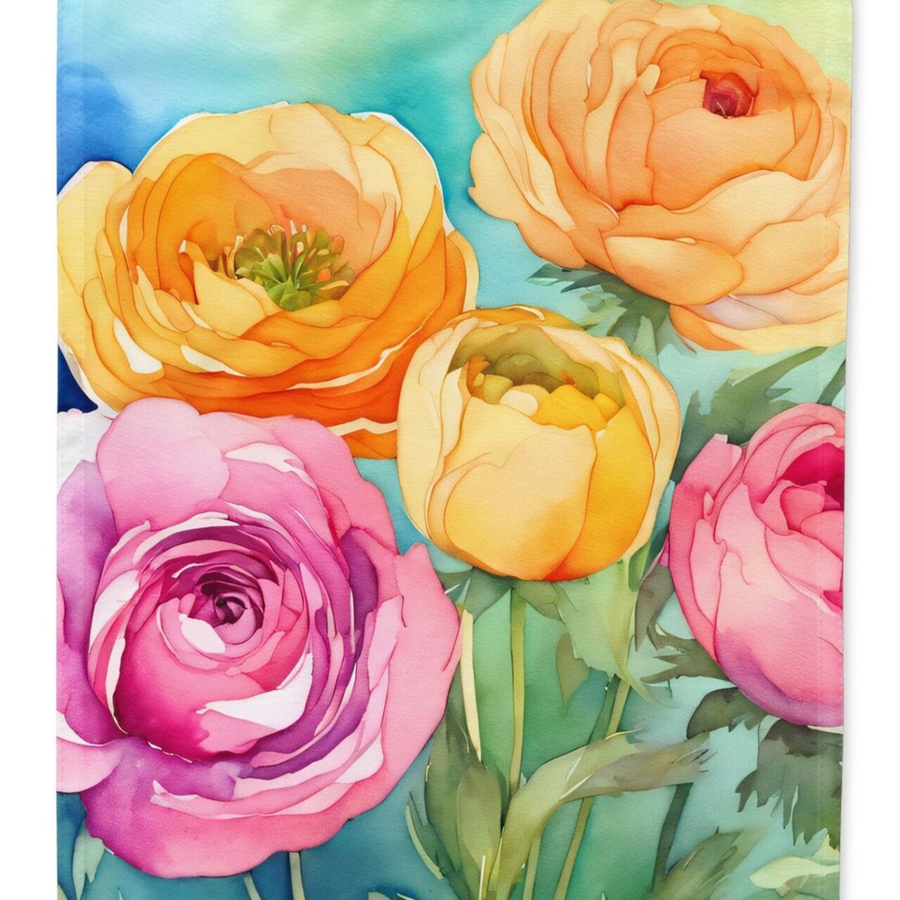 Edge Collections - 11 1/4" X 15 1/2" - Multicolor - Garden Ranunculus Watercolor Garden Flag - 1 Piece